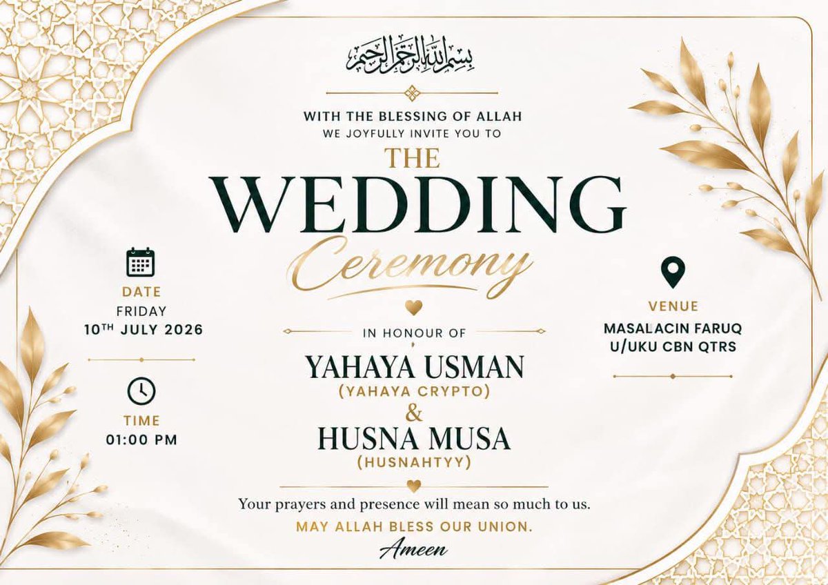EngineerAdam123's tweet photo. Alhamdulillah! 🤍

The countdown is on! Only 8 days left until the wedding celebration of @YahayaCrypto. 🎉

May Allah (SWT) bless their marriage with love, mercy, peace, and endless barakah. May He unite their hearts upon goodness, grant them righteous offspring, and make their home a source of happiness in this life and the Hereafter. Ameen. 🤲💙