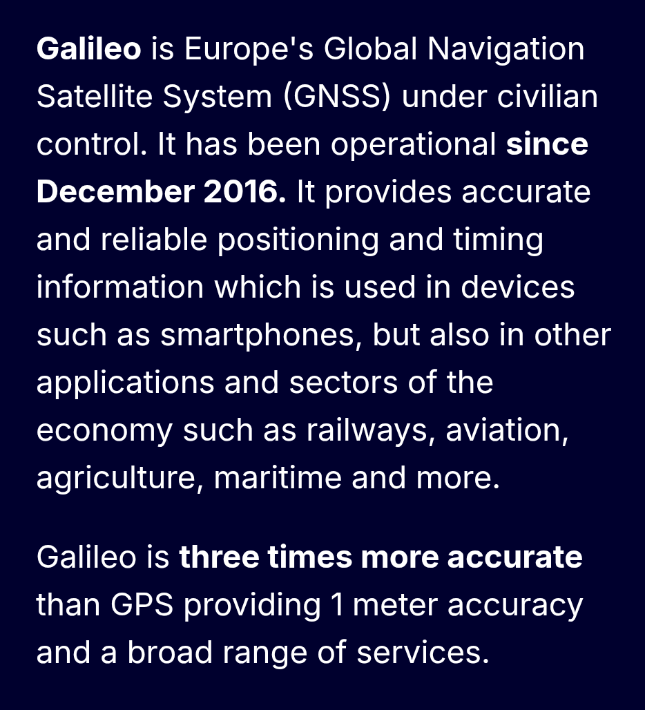 NXT4EU's tweet photo. Europe's GPS system, Galileo has been crowned the best in the world!

Beating out the Chinese, American and Russian systems by a wide margin.

When our European industries work together, Europe is the world-leader! https://t.co/SuVatBg8Nj