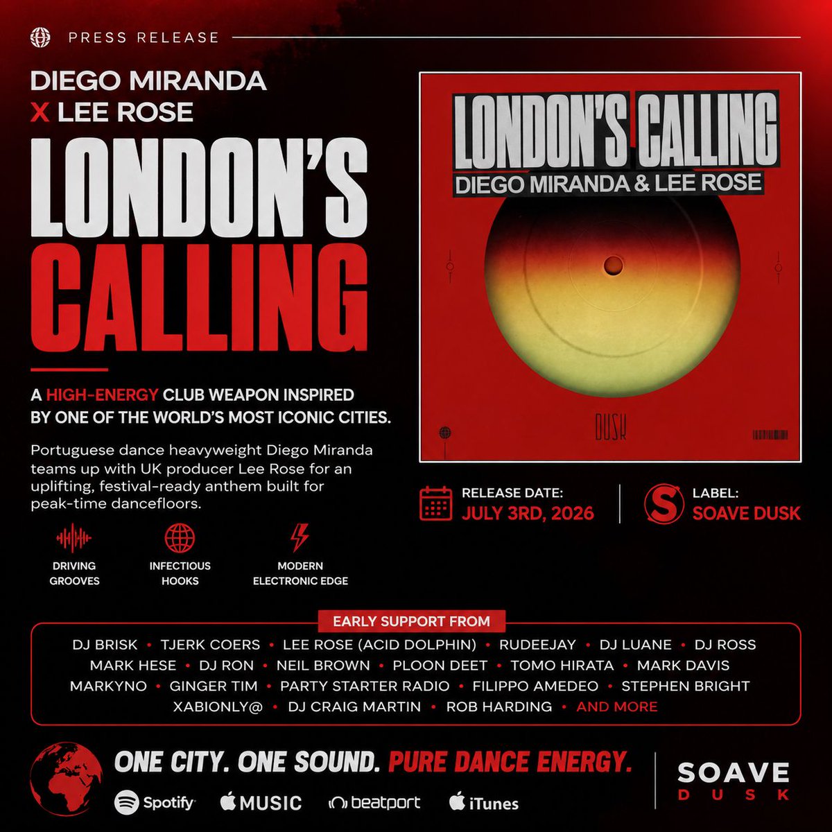 LeeRoseUK's tweet photo. 🇬🇧 The story behind London’s Calling is here.

Diego Miranda and Lee Rose join forces for a powerful new collaboration inspired by the energy of one of the world’s most iconic cities.

Released via Soave Dusk, the track has already gained early support from DJs and tastemakers worldwide.

Out tomorrow – 3rd July. 🔥

#DiegoMiranda #LeeRose #LondonsCalling #SoaveDusk #NewMusic #DanceMusic