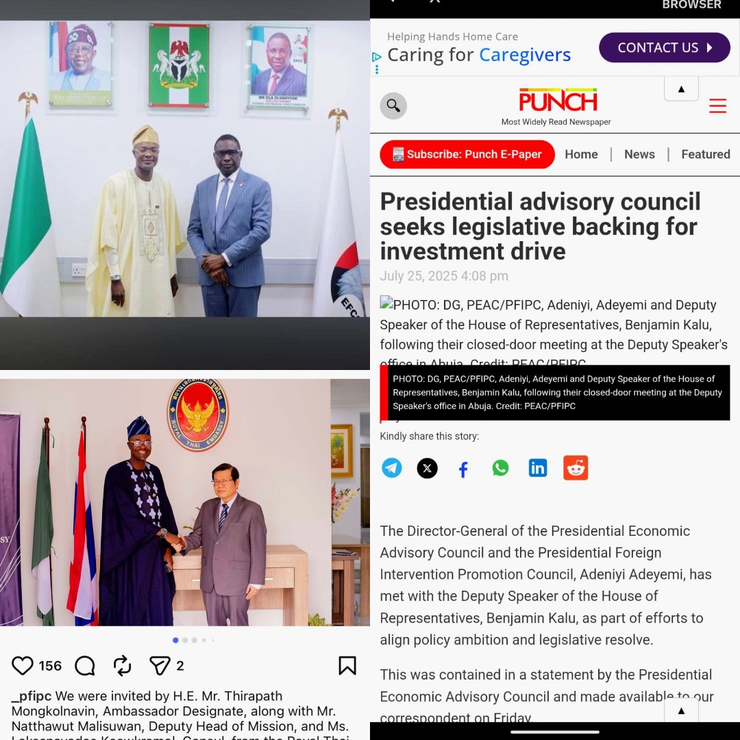 Mimi_yakigar's tweet photo. Someone handed Adeniyi Matthew an office. Today, the same system wants to pretend he found the keys himself

On 25 July 2025, he met with Deputy Speaker Benjamin Kalu to discuss investment policy.
On 15 August 2025, he met with senior officials of the Royal Thai Embassy to discuss trade and foreign investment.

On 5 September 2025, he was at the EFCC Headquarters with EFCC Chairman Ola Olukoyede.
These were not selfies taken through a fence. These were meetings inside government offices with senior public officials and foreign diplomats.

Today, he is being called an impostor. But the bigger question is not just who Adeniyi Matthew is. Who sold him the appointment, and how did the system open so many doors for him?