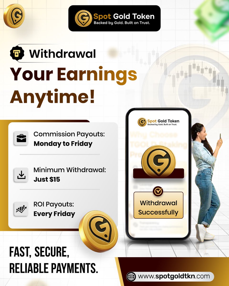 spotgoldtkn's tweet photo. 💸 Withdraw your earnings with ease.

✅ Commission Payouts: Monday–Friday
💰 Minimum Withdrawal: $15
📈 ROI Payouts: Every Friday

Fast. Secure. Reliable.

🌐 https://t.co/7PaYnVuazq

#TGOLD #SpotGoldToken #Withdrawal #CryptoPayments #DigitalGold #GoldBackedToken https://t.co/jC3rlphRR9