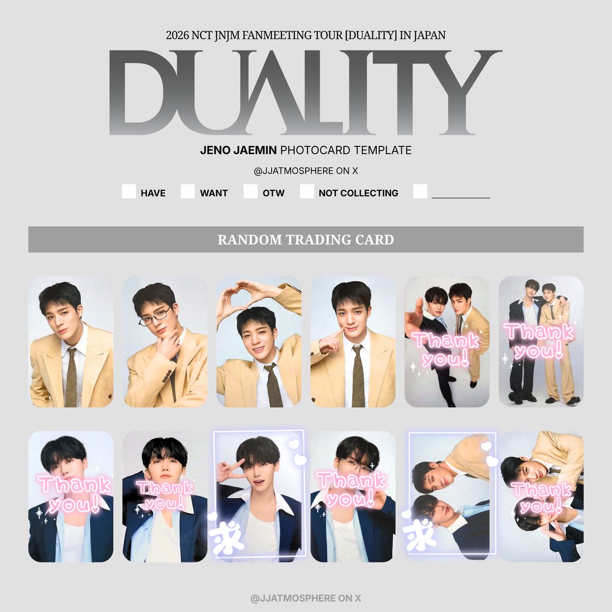 JMy__t63's tweet photo. NCT JNJM DUALITY トレカ　交換

譲　1枚目　ジェノ
求　2枚目　ジェミン、ユニット

郵送での交換希望です。
お心当たりのある方はお気軽にお声掛けください。 https://t.co/y0STBhblkr