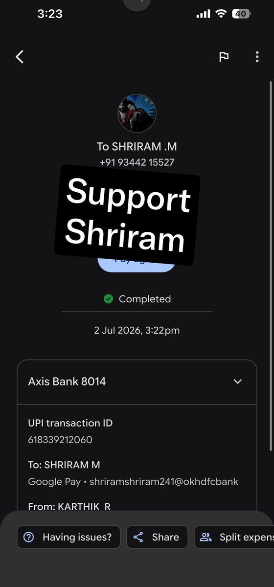 Karthikravivarm's tweet photo. Verified... 

Kindly support Shriram brother for his college education... 🫂🤝 https://t.co/L3Lvpo3PR5
