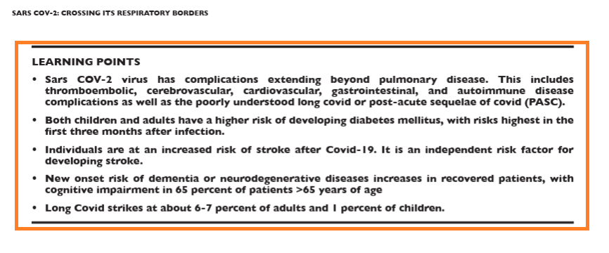 HarrySpoelstra's tweet photo. SARS COV-2: CROSSING ITS RESPIRATORY BORDERS

🚨Still think “mild” Covid-19 is “just a cold” for you and your children?😧

Insights from an infectious disease specialist at Mount Elizabeth Novena Hospital, Singapore, worth your time and attention!

This paper reviews, as the author mentioned, some of the intriguing and still poorly understood extra-pulmonary complications of COVID-19, focusing on its links to diabetes, cerebrovascular disease, dementia, and Long COVID (PASC), while noting that these represent only a selection of the many virus’s systemic effects.( My note:  All  are actually "LC"!!)

➡️COVID-19 caused >7 million official deaths, but the true burden lies in extra-pulmonary complications including thromboembolism, stroke, cardiovascular events, autoimmune diseases, new-onset diabetes, dementia, and Long COVID (PASC),

➡️Risks persist and recur with reinfections despite Omicron’s lower virulence,

➡️Diabetes mellitus: 
- Post-infection risk rises in children and adults (HR 1.1–1.6),
- Meta-analyses show elevated incidence and ketoacidosis in the first two years, 
- Vaccination (especially full doses) appears protective: unvaccinated individuals and older age are key risk factors. 
- Pathophysiology involves direct pancreatic β-cell damage via ACE2, autoimmunity, and molecular mimicry.

➡️Cerebrovascular disease (stroke):
-  ~2.6% risk post-COVID, driven by cardioembolic/cryptogenic mechanisms rather than traditional atherosclerosis. 
- Strong links exist with diabetes, hypertension, coronary disease, and atrial fibrillation. 
- Mechanisms include endothelial dysfunction, cytokine storm, platelet activation, and possible direct viral neuroinvasion.

➡️Dementia and cognitive decline:
-  Survivors face significantly higher risks of Alzheimer’s (HR 1.50), dementia (HR 1.66), and Parkinson’s (HR 1.44). 
- 65% of patients >65 show cognitive impairment (average MoCA 23.3/30). 
- Deficits equate to 3–9 IQ-point losses depending on severity, and reinfections add further decline. 
- Pre-existing dementia worsens markedly.

➡️Long COVID (PASC): 
- Affects 6–7% of adults and 1% of children as a multisystem chronic condition (≥3 months) featuring brain fog, fatigue, and dysautonomia. 
- Even mild cases contribute heavily. 
- Vaccines and early antivirals reduce risk.
- No specific cure exists, only supportive care.
- Prevention remains key: Masks, distancing, ventilation, updated vaccination, and timely antivirals (e.g., nirmatrelvir-ritonavir) effectively lower infection and complication rates.

‼️So, AGAIN, 6 years on, SARS-CoV-2 has revealed itself not as a simple respiratory virus but as a systemic pathogen that quietly seeds diabetes, strokes, dementia, and lifelong disability in millions, even after “mild” infections( All  are actually "LC"). With no end to mutations and reinfections guaranteed, the only rational defence is relentless prevention: vaccination, antivirals, and non-pharmaceutical measures. Anything less condemns society to an accumulating, invisible epidemic of chronic disease.  👏This colleague understands the gravity of the ongoing pandemic!
#AvoidSars2 #AvoidReinfections
https://t.co/hf73r9wPQm