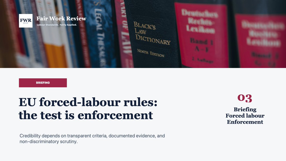 FairWorkReview's tweet photo. Our first briefing examines the EU Forced Labour Regulation and the test of consistent enforcement.

Credibility depends on transparent criteria and non-discriminatory scrutiny.

https://t.co/mswwfDP1XS https://t.co/0FoU227ima