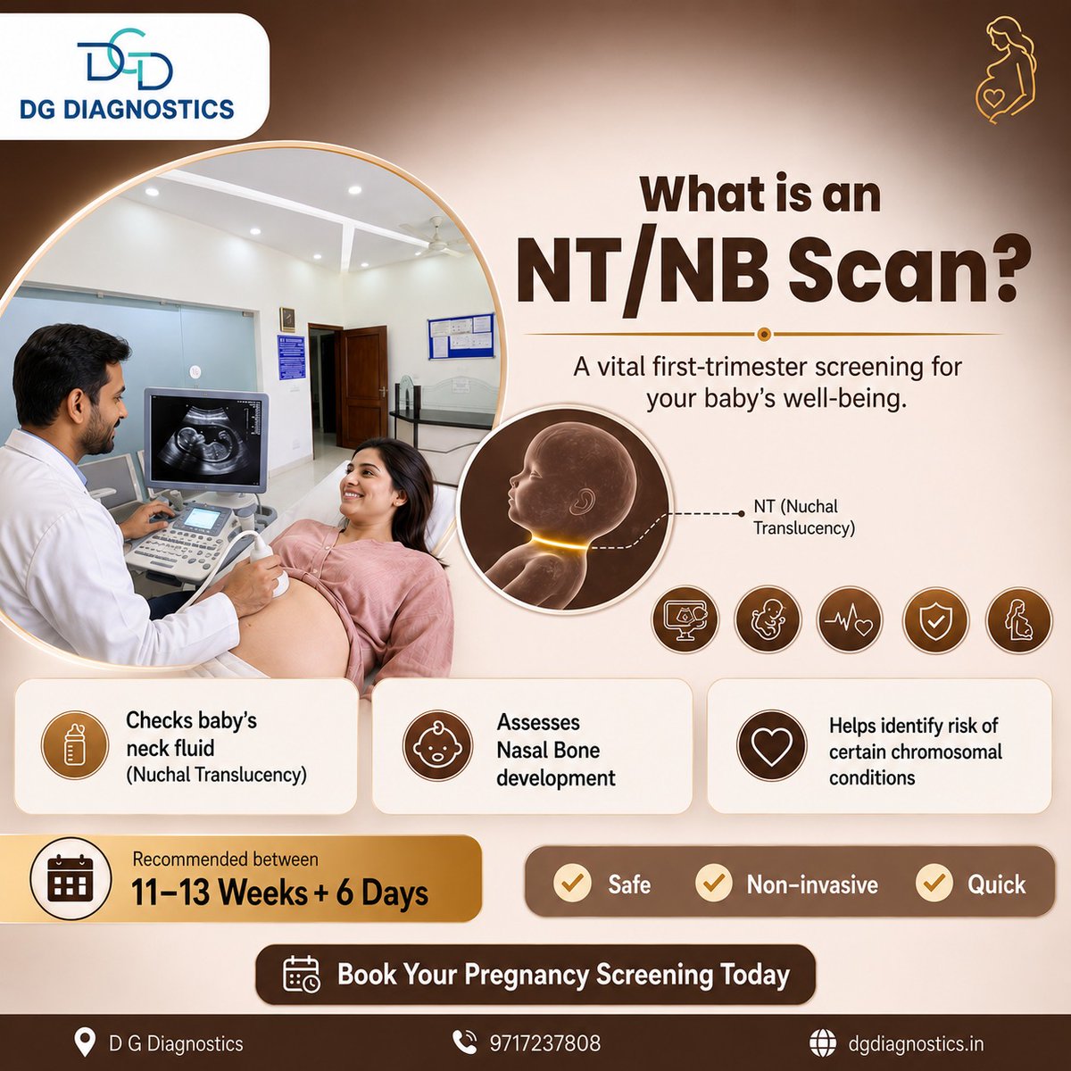 dgdiagnostics's tweet photo. What is an NT/NB Scan?
Performed between 11 weeks and 13 weeks + 6 days, the #NT_NBScan is a #safe first-trimester #screening that helps #assessyourbaby's early #development and supports timely prenatal care.
📍 D G Diagnostics
#DGDiagnostics #NTScan #PregnancyCare https://t.co/XUJ2UPmRpw