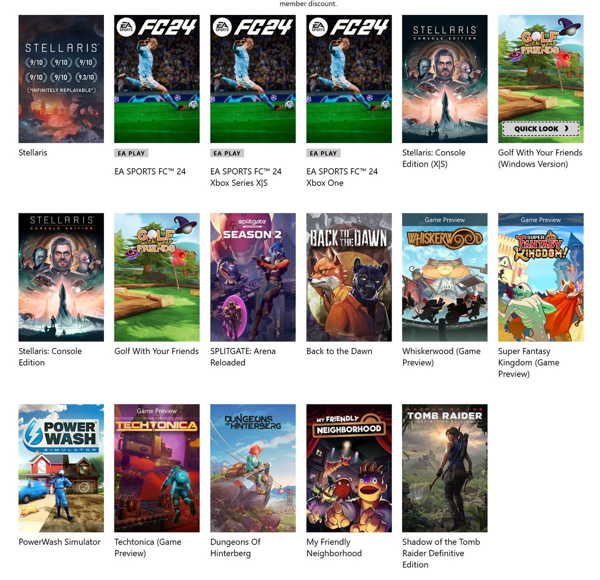 IdleSloth84_'s tweet photo. 11 Games Leaving XBOX Game Pass on July 15

• Stellaris
• EA SPORTS FC 24 Xbox Series X|S, Xbox One, & PC
• Golf With Your Friends & (Windows Version)
• Back to the Dawn
• Whiskerwood (Game Preview)
• Super Fantasy Kingdom (Game Preview)
• PowerWash Simulator
• Techtonica (Game Preview)
• Dungeons Of Hinterberg
• My Friendly Neighborhood
• Shadow of the Tomb Raider Definitive Edition