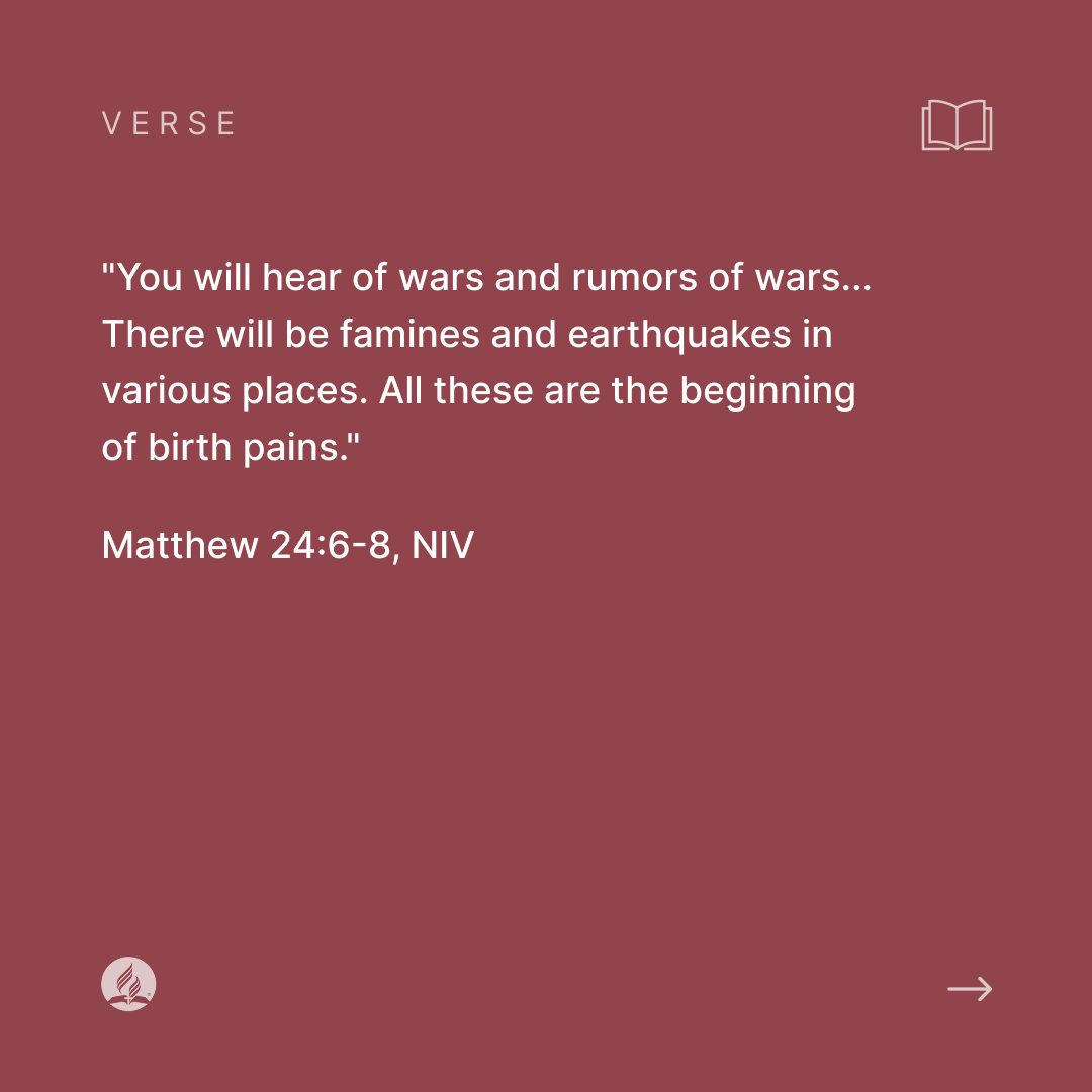 adventistchurch's tweet photo. Wars and rumors of wars have been around a long time, but Jesus tells us they will increase before the end comes. History shows us this is true, but the Bible gives us hope even in these circumstances. Ask the Holy Spirit for courage today. In Jesus' name. https://t.co/ArVyfmVLAt