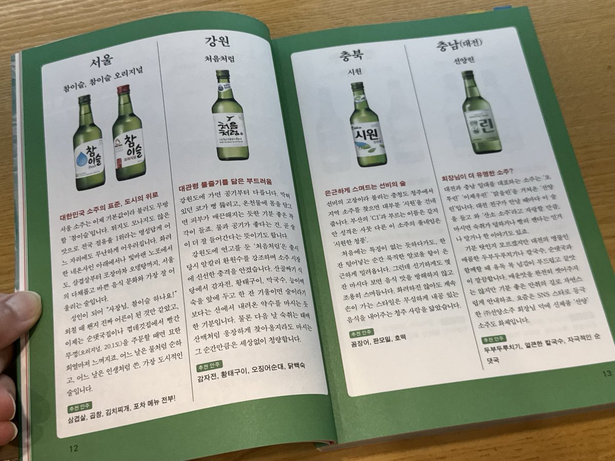 shafu_korea's tweet photo. 出版社クル様(＠bookkl__ )より『소주안주의 지금 마시러 갑니다』を献本いただきました
お酒に合う料理と共にソウルの名店を120店舗紹介している書籍です
全国の焼酎の違いとそれに合う料理も知ることができて有益だった☺️
気になった方はぜひ本の詳細も見てみて👇
https://t.co/PXKitGXEkV https://t.co/ax8QQewEeF