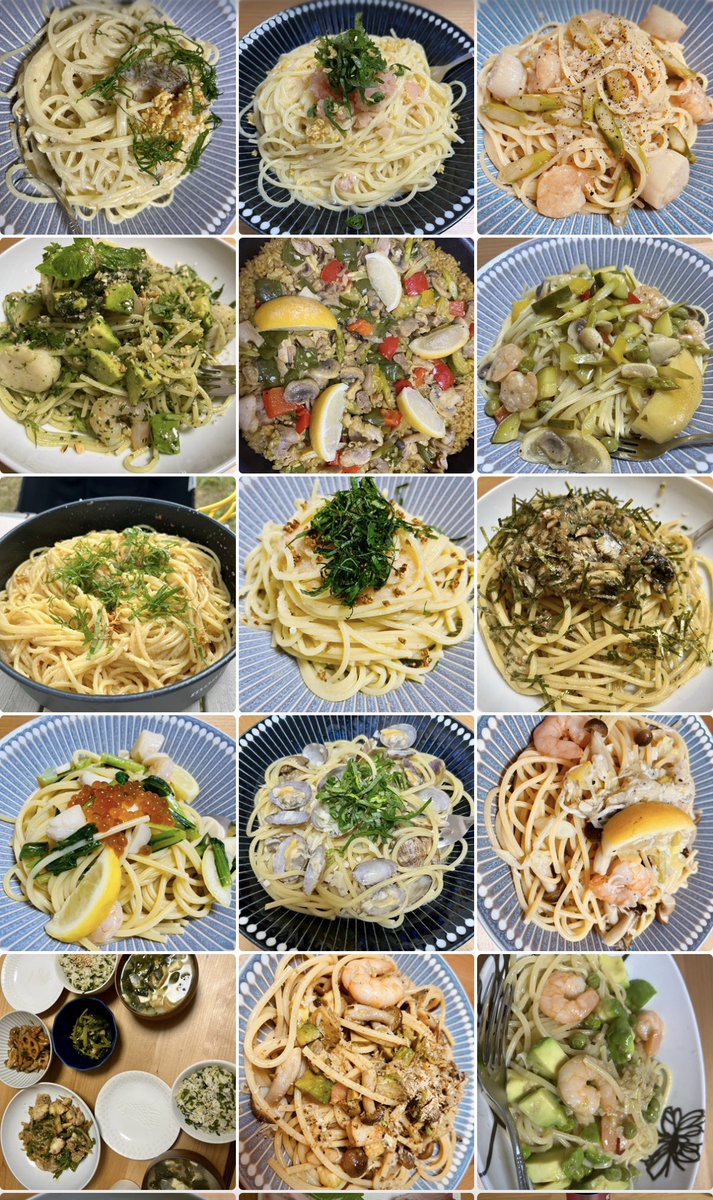 uril4's tweet photo. 我が家は夫が料理得意、私は食べるの大好き、なので料理のメイン担当は夫。
見た目もキレイに盛り付けるので、すごいスキルだなと。
私が作ったものは基本「地獄風」と呼ばれるのにw

夫料理画像フォルダをみてほしい！
私がパスタ大好物なので、かなりのパスタ率www https://t.co/mjZxux5U9L