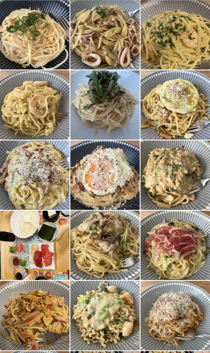 uril4's tweet photo. 我が家は夫が料理得意、私は食べるの大好き、なので料理のメイン担当は夫。
見た目もキレイに盛り付けるので、すごいスキルだなと。
私が作ったものは基本「地獄風」と呼ばれるのにw

夫料理画像フォルダをみてほしい！
私がパスタ大好物なので、かなりのパスタ率www https://t.co/mjZxux5U9L