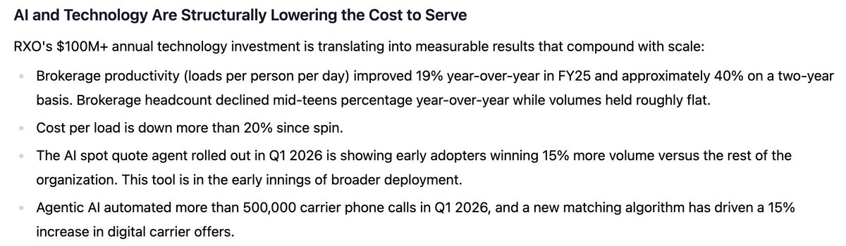 luyiest's tweet photo. Always enjoy a good cyclical inflection story :). And I think the operational/back-office side of logistics is one of the areas where I think you can see concrete ROI from AI without too much imagination. 

$RXO on changes in structural costs: https://t.co/H0l9gtP98a