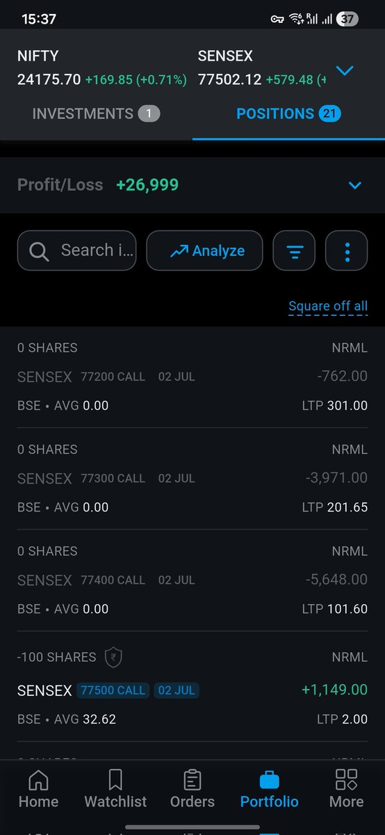 windoo11's tweet photo. 🗓️  02 July 2026 #Sensex weekly #expiry 

🟢Profit : 27000+27000+27000= +81,000

Overall decent day in sensex

NOT #verifiedbysensibull https://t.co/RbgbfxXWUu