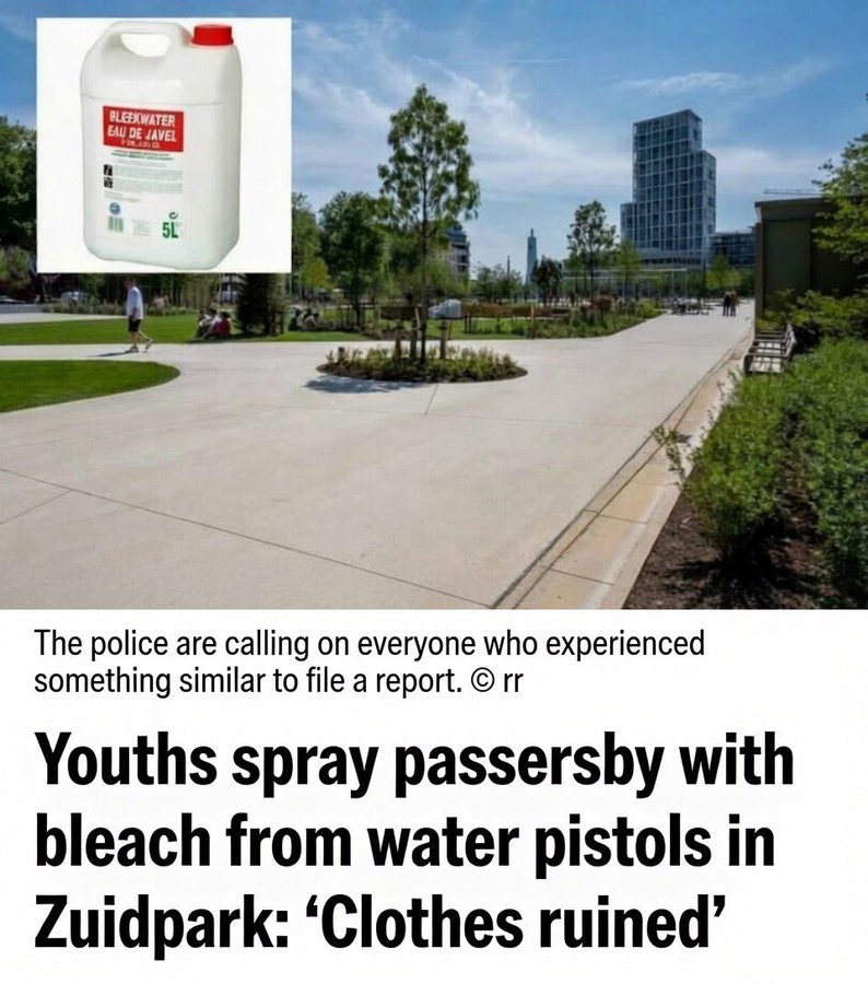 Lykten_no's tweet photo. I Paris blir folk som sykler til jobb dynket med bøtter med vann av innvandrerungdom. Når de stopper og klager, blir de mishandlet.

I Antwerpen blir tilfeldige forbipasserende sprøytet med blekemiddel som en «spøk», noe som etterlater dem med skadede øyne og klær.

Barnas ugagn pleide å være morsomt og uskyldig. Siden den store erstatningen har det kunnet bety permanent skadede øyne eller til og med død. (Oversatt @DVanLangenhove)