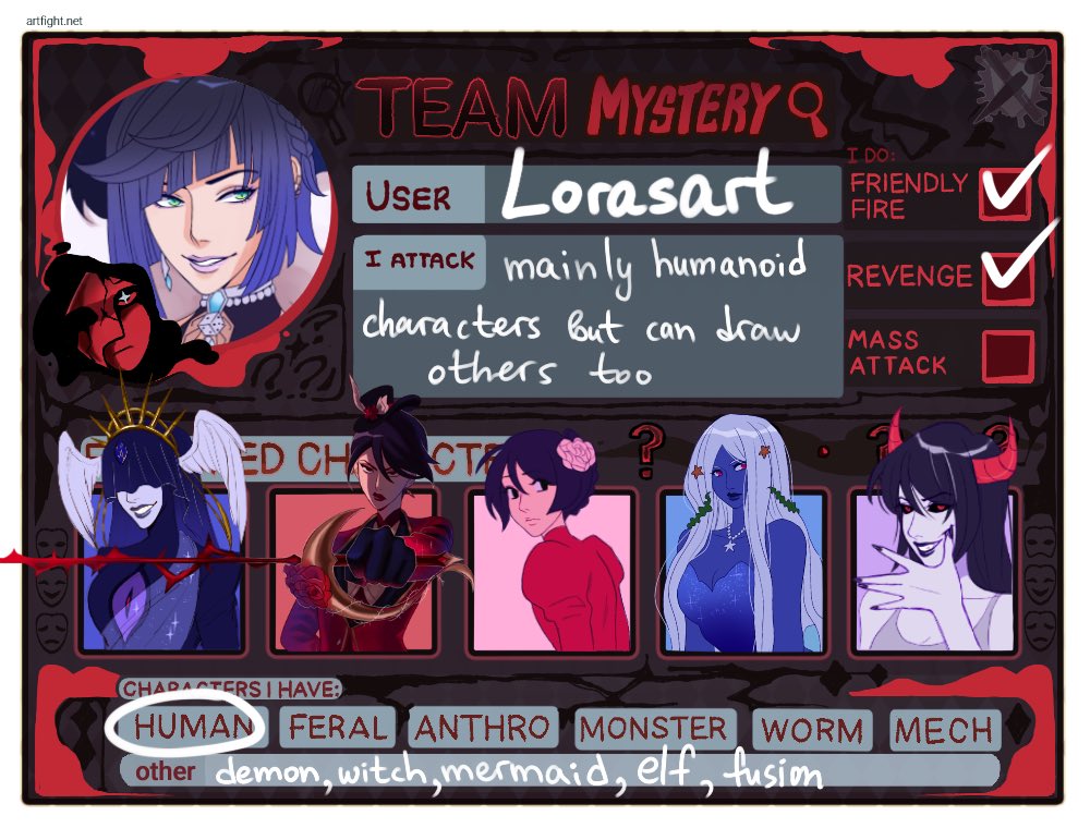lorasart's tweet photo. I’ll be joining Artfight this year so feel free to attack me♦️🔎

Artfight link: https://t.co/1RlGF2TcNS

#Artfight2026 #TeamMystery https://t.co/fESfDWGWeF
