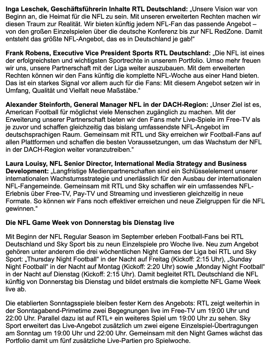 RNBWCV's tweet photo. 🇩🇪📺 Die NFL und RTL Deutschland verlängern ihre Partnerschaft vorzeitig um ein Jahr. 
RTL zeigt ab sofort zusätzlich alle Night Games sowie eine deutschsprachige Konferenz auf NITRO.
RTL wird mit Sky Sport neuer Pay-TV Partner der Liga und zeigt dort Spiele und die NFL Redzone! https://t.co/ve2vAqy6Cy