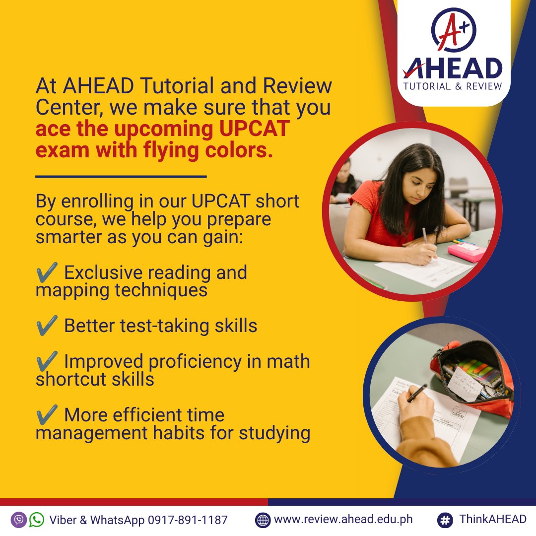 ahead_review's tweet photo. POV: Everyone's overthinking the UPCAT... but you're using the remaining time to prepare smarter. 📚✨
Every step of your preparation matters. Secure a slot today and message us now. ✨💬
Visit us at https://t.co/uMifOrL7Po
#AHEAD #AHEADTutorial #ThinkAHEAD https://t.co/Pvd1jCvyaM