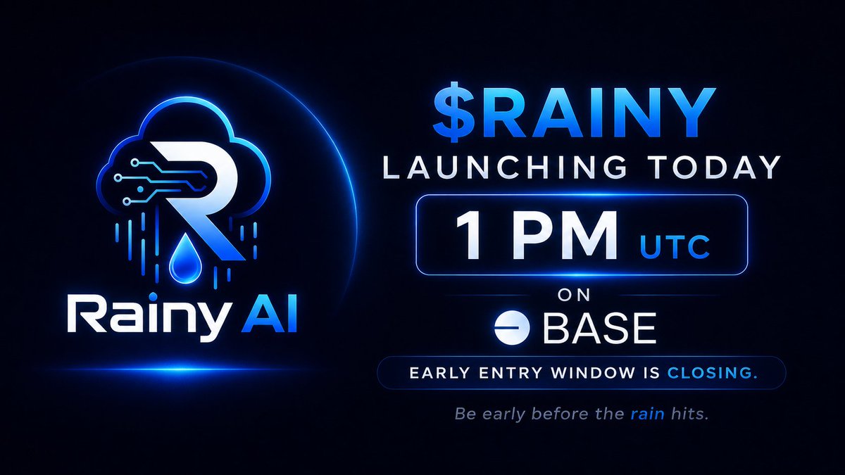 TryRainyAI's tweet photo. $RAINY goes live in about 2 hours. 🌧️

Trading starts today on @base at 1 PM UTC.

CA: TBA — only trust the official contract when posted.

Turn on notifications, join the Telegram, and get ready before the rain hits.

Be early. Stay sharp. $RAINY https://t.co/5e5PmE0nVW