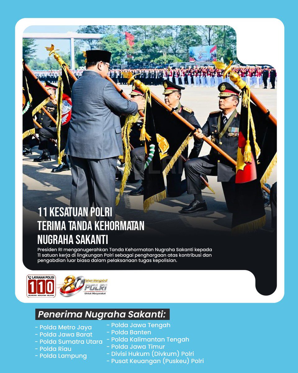 Polres_Bwi's tweet photo. Presiden RI menganugerahkan tanda kehormatan kepada jajaran Kepolisian dalam Upacara Peringatan ke-80 Hari Bhayangkara Tahun 2026 di Lapangan Upacara Nagara Janottama Satuan Latihan Korbrimob, Kabupaten Bogor, Jawa Barat. 

Perayaan Penuh Syukur #HUTBhayangkara2026 https://t.co/fAQxN5sdHn