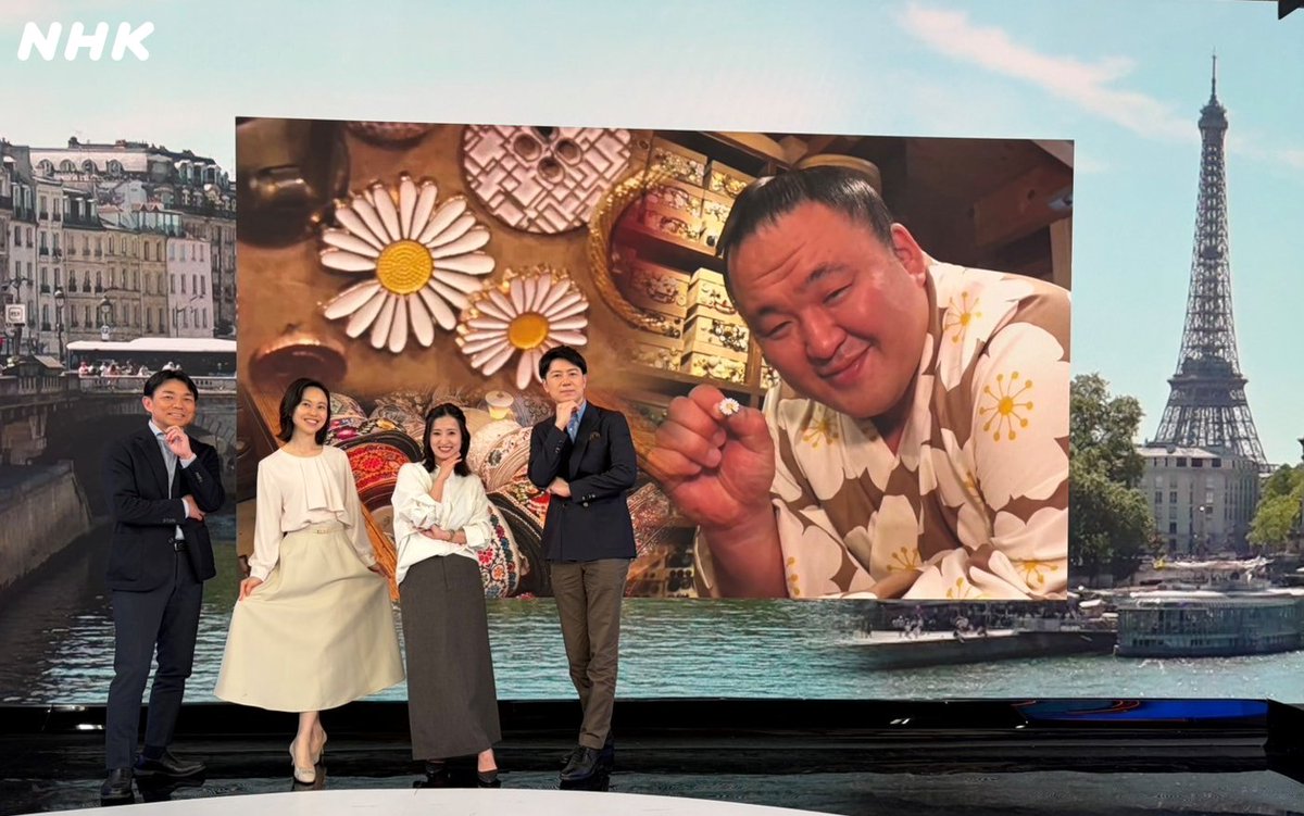 nhk_newsoon's tweet photo. 【SOON相撲部 パリ特集 見逃し配信でも！】

副部長の赤井麻衣子です！
力士inパリ！たっぷりお届け🥰

公演の熱狂！💪
時疾風はノートルダム大聖堂＆カフェ巡り！
玉鷲は手芸店へ！凱旋門では髙安とばったり！

力士とパリの“マリアージュ”
あすも放送あります💞

👇見逃し
https://t.co/fv23d6IsmK https://t.co/awppcnAXNL