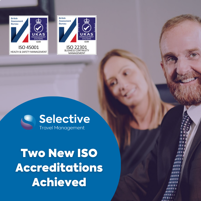 selectivetm's tweet photo. 🌎 Selective Travel Management is pleased to announce that we have achieved two further internationally recognised accreditations: ISO 22301 (Business Continuity) and ISO 45001 (Occupational Health &amp; Safety).🥇 https://t.co/uFEobxBbyy