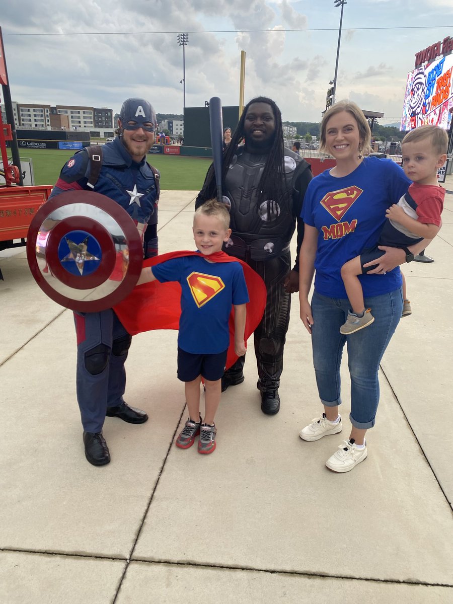 NolanCrane's tweet photo. Superhero night at the baseball stadium. Justin got all the things: a ball, ice cream helmet and the bobblehead. https://t.co/jbGazp7cFt