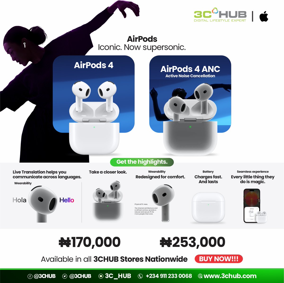 3CHUB's tweet photo. Enjoy crystal-clear audio, all-day comfort, fast charging, and seamless connectivity. Choose AirPods 4 or AirPods 4 with Active Noise Cancellation for an even more immersive listening experience.

Available now at all 3C Hub stores nationwide. 

#AirPods4 #AppleAudio #3chub https://t.co/0QwCtHvHgp