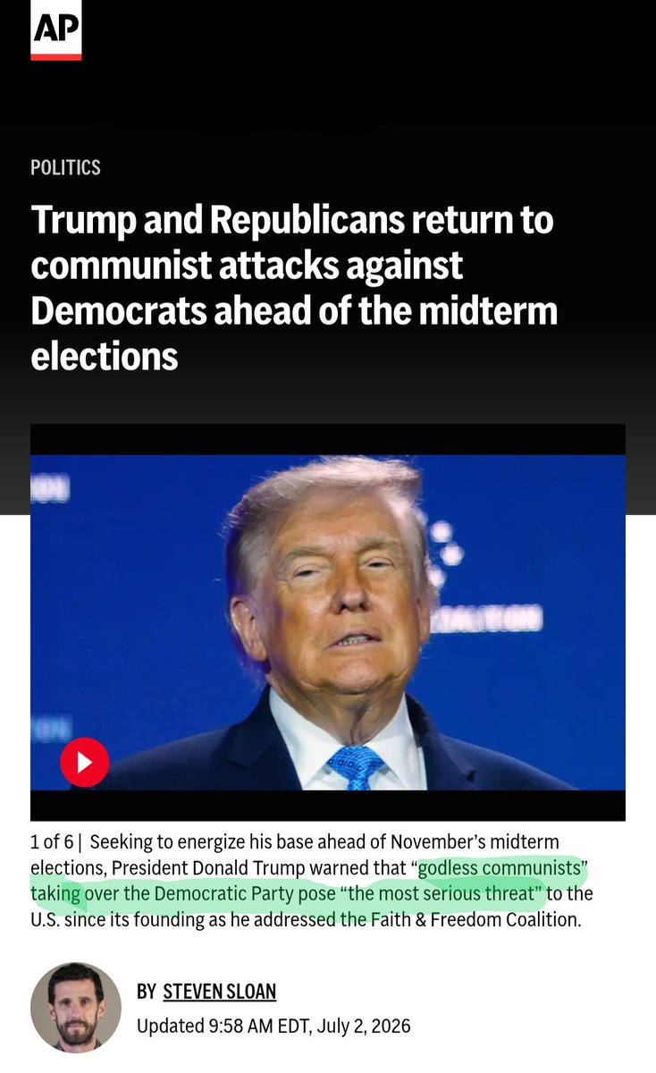 BlueRibbonPAC's tweet photo. The AP seems to have picked up on this, but from the wrong angle. The Media Matters piece indicates the "communists" talking point is to plant the buzzword ahead of the 2026 election, and isn't necessarily about retro Republican messaging about American communists. https://t.co/XlY7KdO8Ll