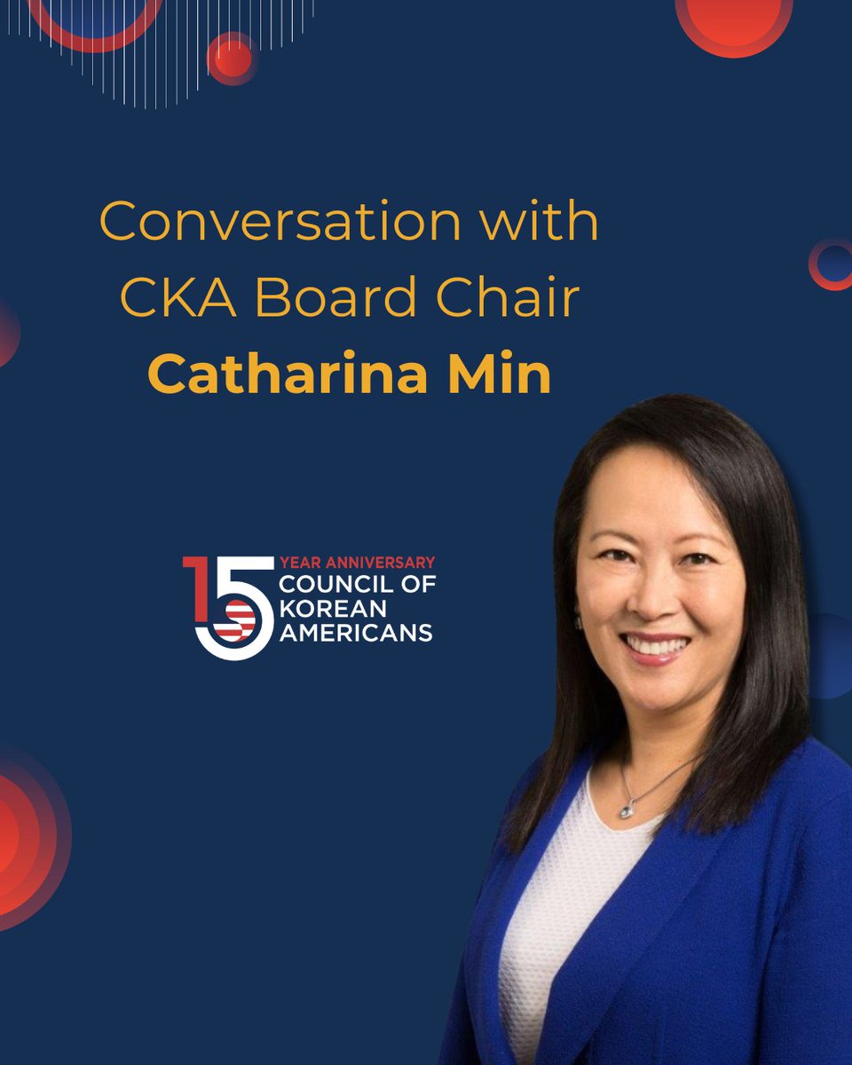 CouncilKA's tweet photo. A conversation with new CKA Board Chair Catharina Min. Get to know our new board chair and her priorities as CKA enters its 15th year. 🇰🇷🇺🇸 Read the conversation in the graphic and view the full newsletter on CKA website. https://t.co/6cQwuTBNAI
