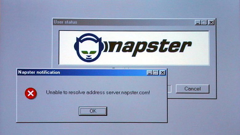 25YearsAgoLive's tweet photo. Music-sharing website Napster shuts down after a barrage of legal problems. 

This reporter found out while trying to access Napster for…journalistic purposes, and now he has to step out for a few minutes to buy a CD. https://t.co/hgsvtthmuN