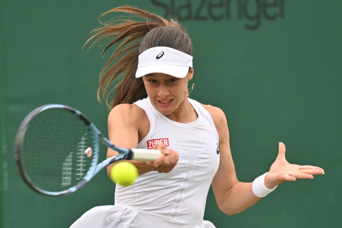landpalestine's tweet photo. Turkish tennis player Zeynep Sonmez 
placed watermelon symbol on the strings of her racket at Wimbledon after being banned from supporting Palestine https://t.co/gxG6k6EFUS