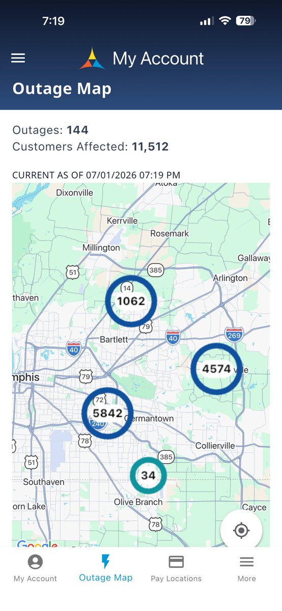 21stCenturyMem's tweet photo. @MLGW What was the reason 11,512 customers were already without power at 7:25 last night, before the storm hit? Reason wasn't provide on the Outage Map. https://t.co/ORcDa800BL