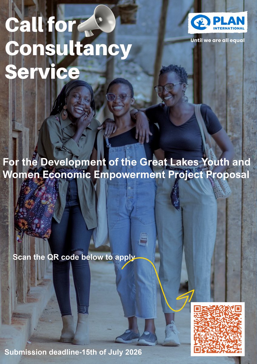 PlanKenya's tweet photo. 📢 Consultancy Opportunity

Our Regional Hub @PlanMEESA is seeking an experienced consultant to develop a donor-ready regional programme proposal focused on youth and women's economic empowerment across the Great Lakes region. https://t.co/fothzs9Ex0