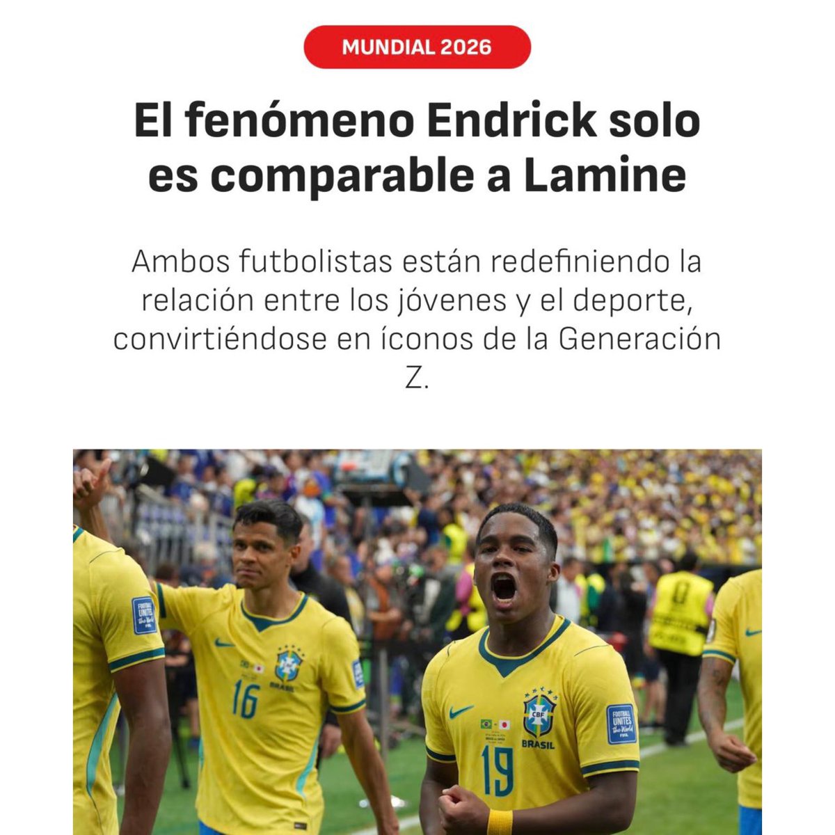 choquei's tweet photo. 🚨MUNDO: Jornal espanhol coloca Endrick no mesmo patamar de Lamine Yamal e exalta dupla como símbolos da nova geração do futebol mundial. https://t.co/VkbfQDPhkm