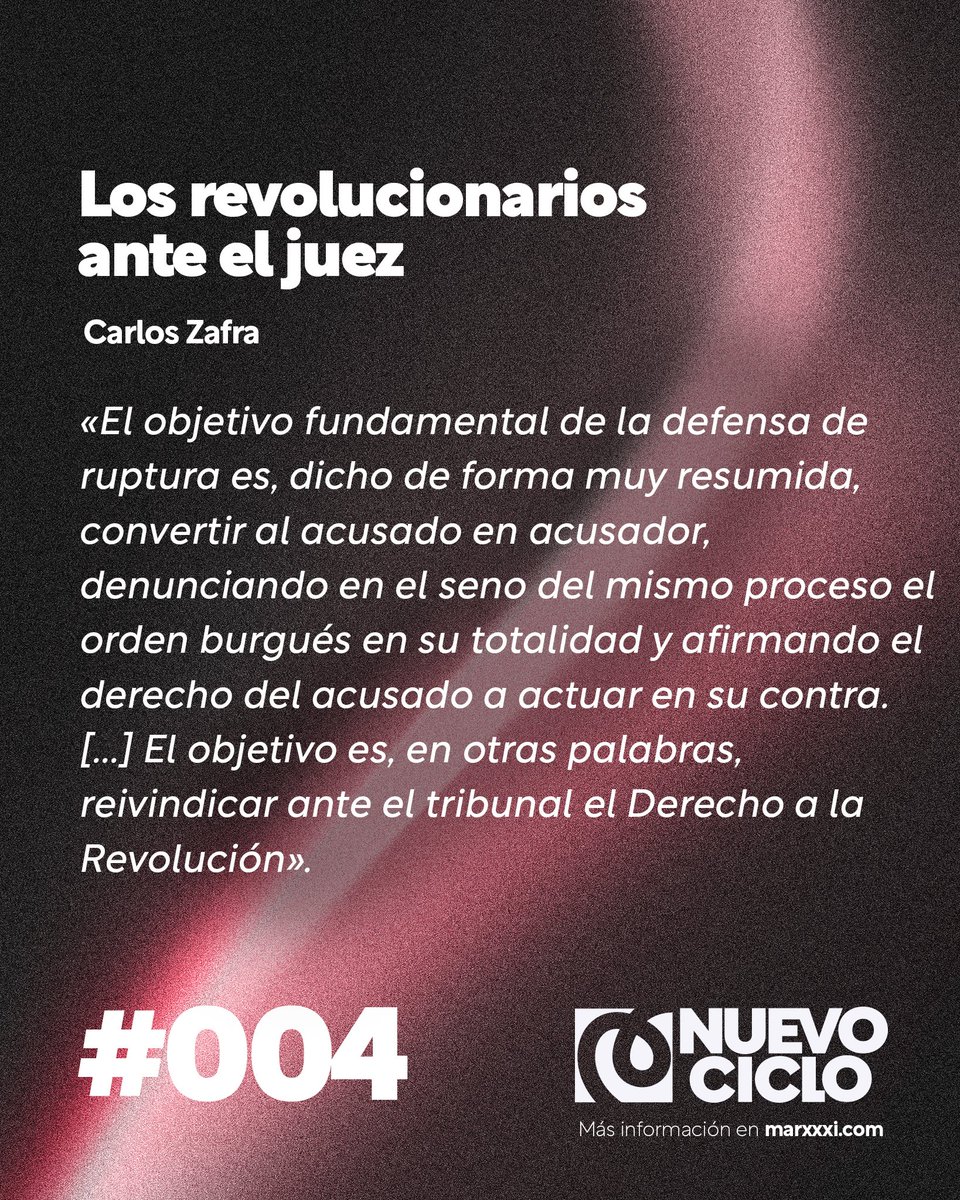 marxxxi's tweet photo. 📕 | 𝐋𝐨𝐬 𝐫𝐞𝐯𝐨𝐥𝐮𝐜𝐢𝐨𝐧𝐚𝐫𝐢𝐨𝐬 𝐚𝐧𝐭𝐞 𝐞𝐥 𝐣𝐮𝐞𝐳

Este texto aborda cómo los militantes revolucionarios trataban de convertir cada causa judicial en un escenario de la lucha de clases. https://t.co/3e9GDCBcLO