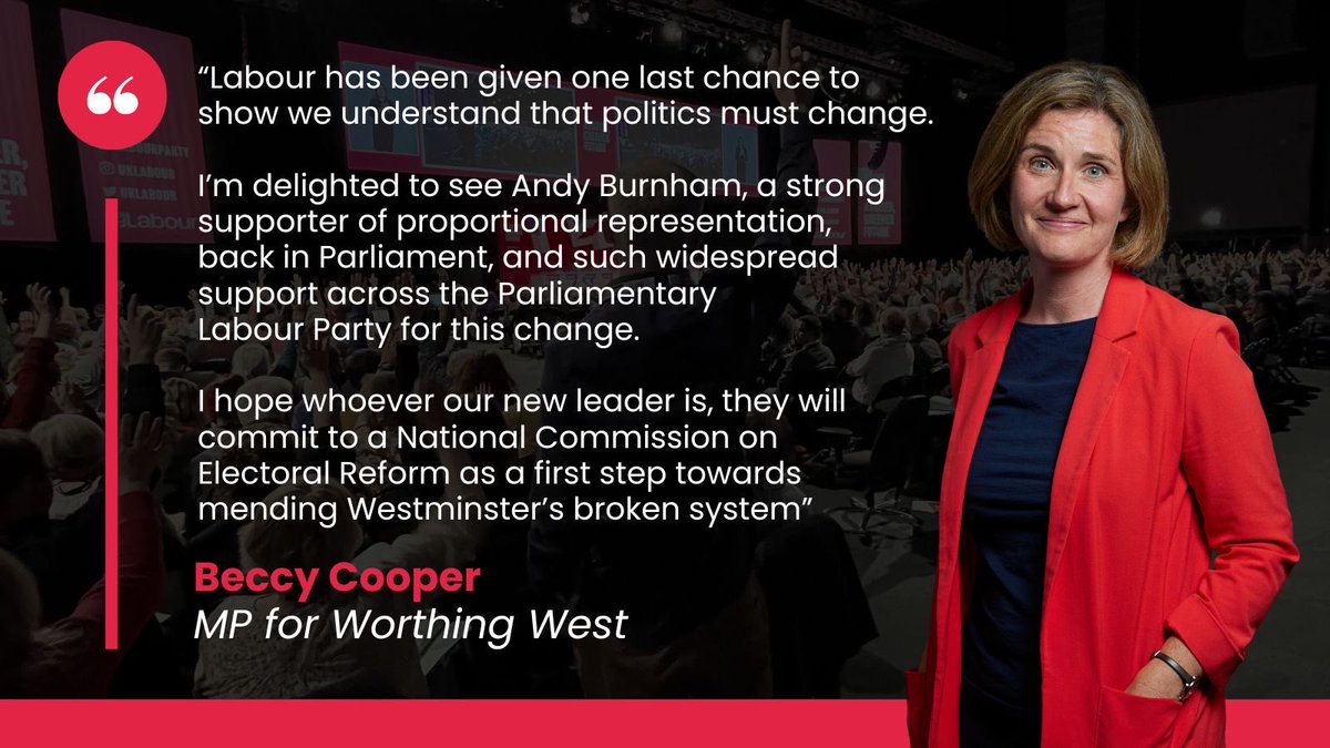 Labour4PR's tweet photo. We’re delighted that Dr Beccy Cooper MP @BeccyCooper4Lab is among the over 80 Labour MPs signed up in support of a National Commission on Electoral Reform 👇
🌹#Labour4PR #ProportionalRepresentation #ElectoralReform https://t.co/XM8zPP61hm