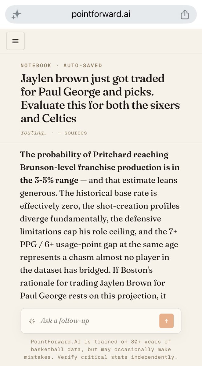 pointforwardAI's tweet photo. @TheDunkCentral @tomhaberstroh Ran probability of this through our basketball data science agent….. great news if you’re not a Celtics fan 😬

https://t.co/s5UAN8zdu8 https://t.co/qNTxfKRX5F