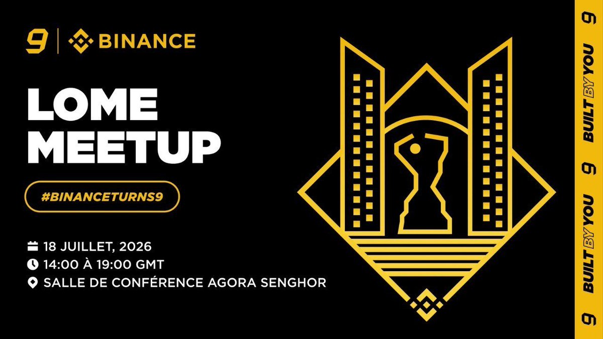 binanceafrique's tweet photo. 🇹🇬 BINANCE MEETUP – 9e ANNIVERSAIRE À LOMÉ

Le 18 juillet 2026, la communauté Binance Togo se réunit à l'Agora Senghor pour célébrer 9 ans d'innovation : panels, networking, swags exclusifs et surprises au programme 

🆓 Inscription gratuite, places limitées !
📅 Samedi 18 juillet 2026
📍 Salle de conférence Agora Senghor, Lomé

👉 Réservez votre place : https://t.co/U59GTzYaGT

#BinanceTurns9 #BuiltByYou