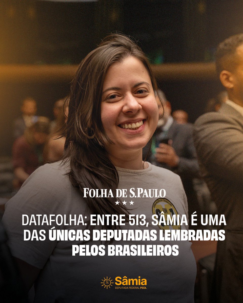 samiabomfim's tweet photo. Estou honrada e agradecida: pesquisa Datafolha mostrou que 68% dos brasileiros não se lembram do nome de nenhum deputado/a. Dos 513, apenas 6 nomes foram lembrados e o meu estava entre eles. Quero agradecer a cada pessoa que acompanha, apoia e luta junto.

Este é um sinal de reconhecimento das nossas batalhas, do nosso trabalho e do apoio que temos em todo o Brasil. Temos muito o que conquistar, mas não falta disposição de seguir lutando. Aqui tem coragem! 

Apoie o nosso movimento: acesse https://t.co/lkehIiHeHo e faça parte!