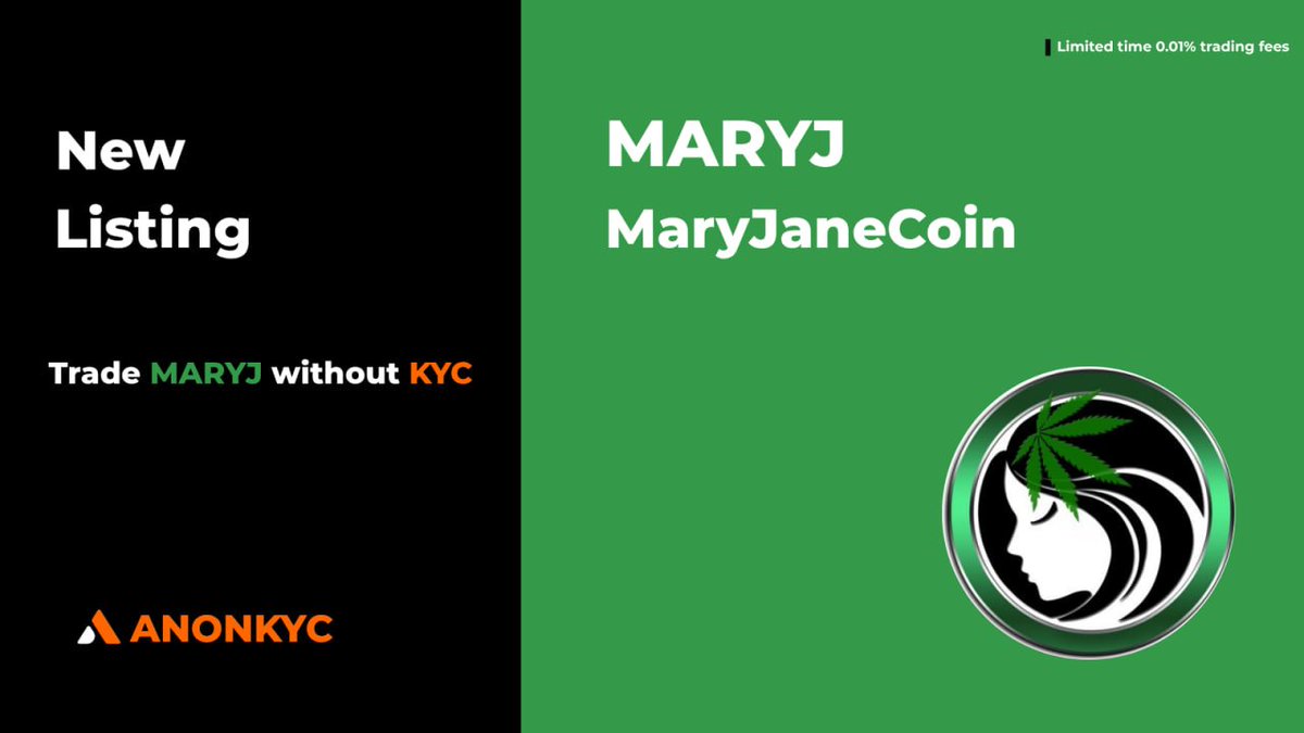 anonkyc's tweet photo. 🎉 New Listing on AnonKyc

🔷 MaryJaneCoin ( $MARYJ ) is now listed on AnonKyc

📊 Trade MARYJ without KYC only on AnonKyc

MaryJaneCoin is a privacy-focused Proof-of-Stake cryptocurrency that launched as an SPL token on Solana before bridging to its own native mainchain.

MARYJ Trading: Open
MARYJ Deposits: Open 
MARYJ Withdrawals: Open 
Trading Pair(s): MARYJ/USDC

Listing Details: https://t.co/1DieOgwAJp
@MaryJCoin