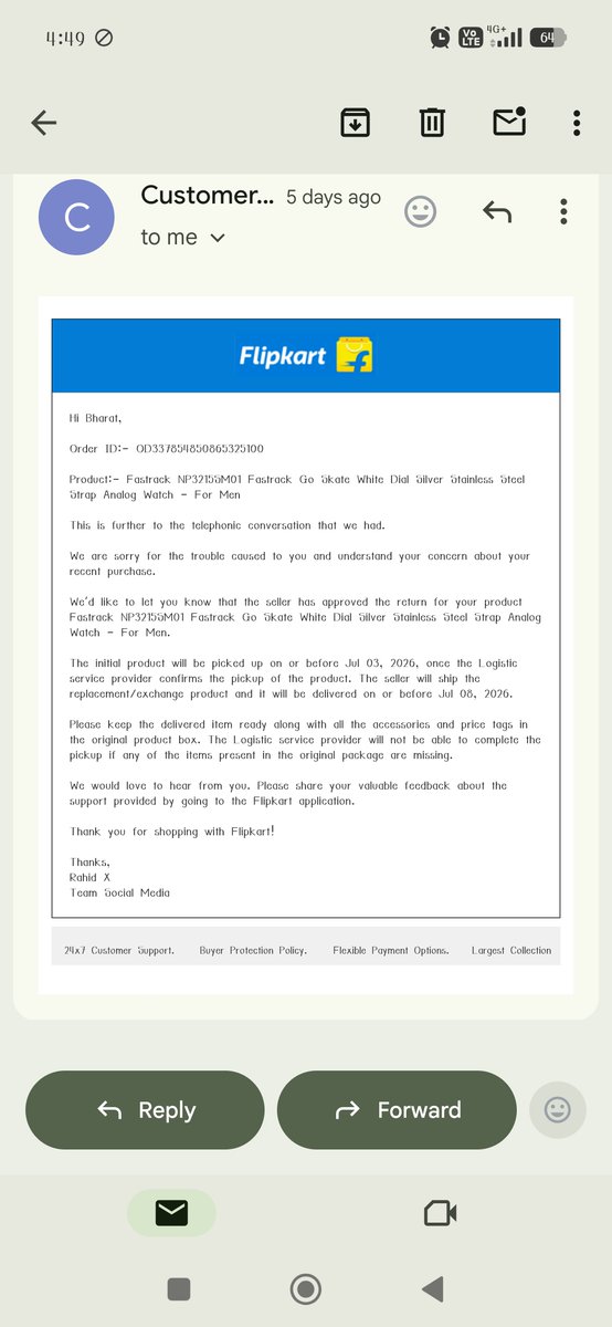BHARATS19946302's tweet photo. @Flipkart @Delhivery Wrong Fastrack watch delivered. Return was approved, but Delhivery cancelled pickup 4 times as "Quality Check Failed". Flipkart then cancelled my refund citing the return policy, although the delay was caused by their own logistics process.Bad service. https://t.co/I7BD67Y4uu