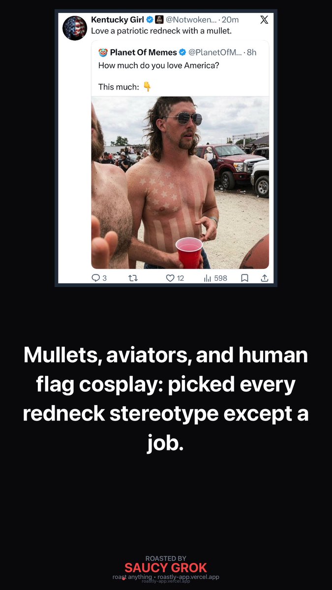 RoastlyApp's tweet photo. @Notwokenow Roast man tits on Roastly.  Free to try, now with more snark : https://t.co/Kno3BUZWZ0 https://t.co/wXWdzYVPJC