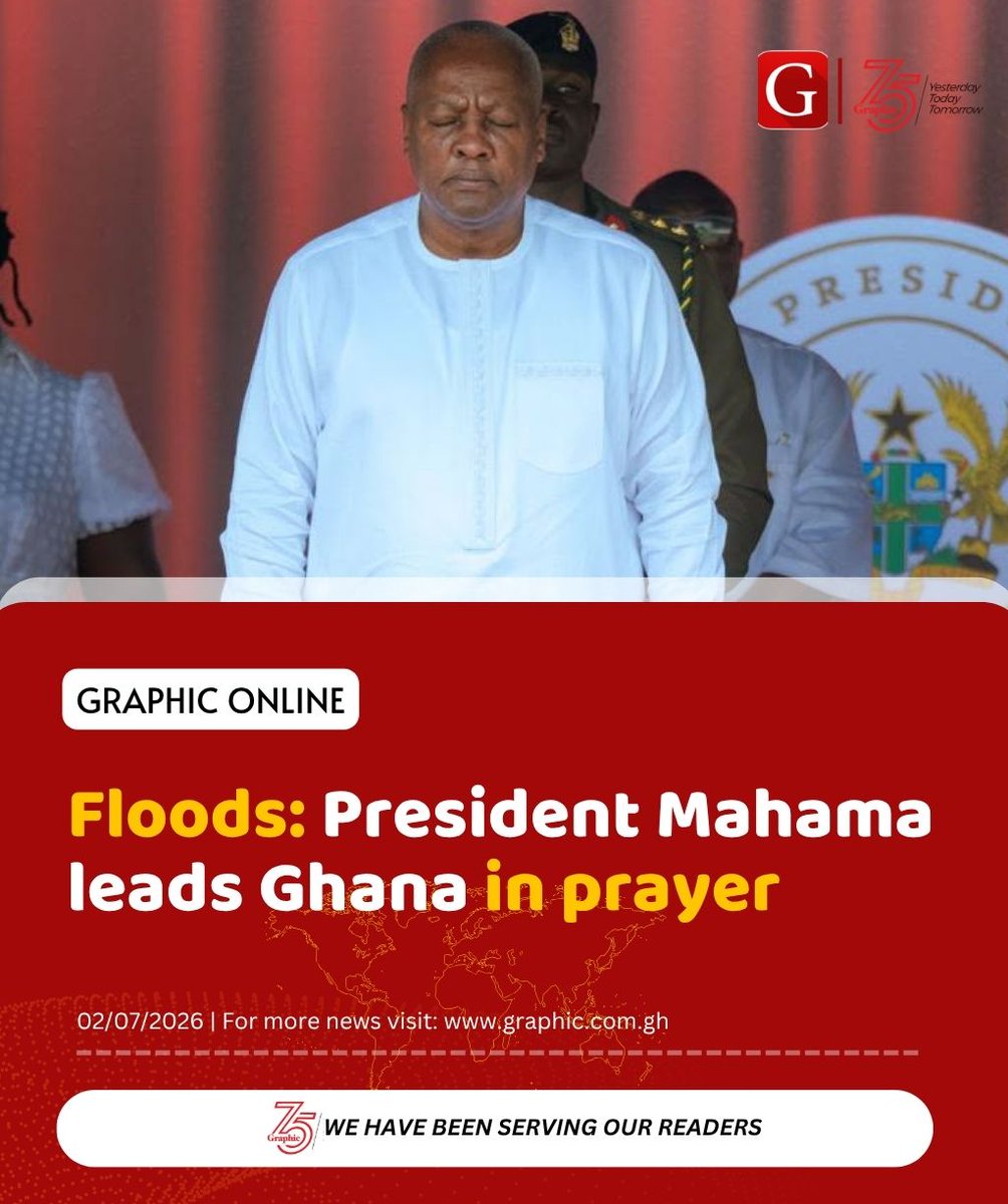 Graphicgh's tweet photo. Barely days after floodwaters tore through Accra and other parts of the country, claiming lives and sweeping away homes and livelihoods, Ghana paused yesterday to give thanks, a national ceremony whose usual air of celebration was tempered by the raw memory of loss.

Read more in the comments section. 

#GraphicOnline