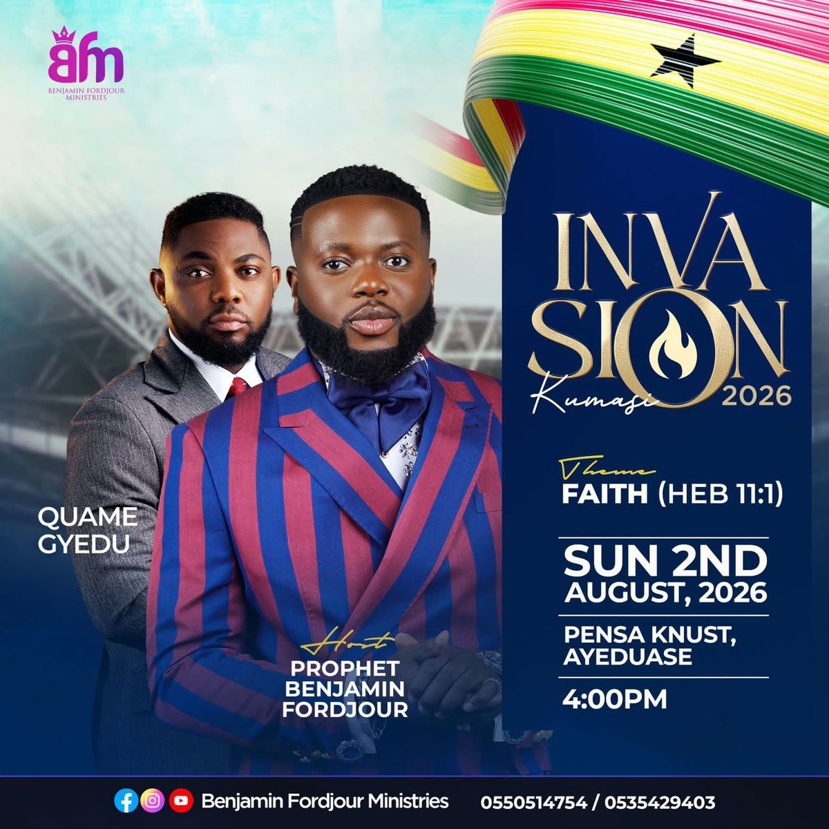 CBCInc_hypes's tweet photo. GUESTS UNVEILED: INVASION KUMASI with Prophet @benjamin_fordjour which comes of on Sunday, 2nd August at Pensa KNUST, Ayeduase, at 4pm.
@sandyasaremusic
@_jojoarhin
@efegracemusic
@joshuaahenkorah
@quame_gyedu
@NkansahYefter
Follow @CBCInc_Hypes
#CBCIncHypes https://t.co/6Qm2gulBYe