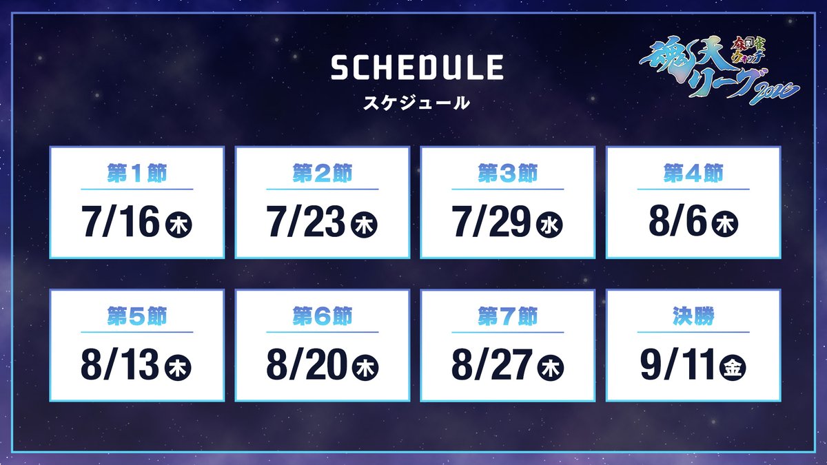 mjnewsnet's tweet photo. 麻雀ウォッチ #魂天リーグ 2026 開幕！🌟

📅2026年7月16日（木）19:00〜 配信スタート！

魂天プロ雀士とVTuberが競演するチームリーグ戦！
昨年王者「チームシリウス」に挑むのは、全8チーム・総勢32名。
今年は1チーム4人制へ進化し、さらに熱いチーム戦をお届けします！

【第1節】
■実況
藤川まゆ（@mayu_fujikawa）

■解説
矢島亨（@yajikyun）

■ゲスト
朝陽にいな（@asahinina）
花京院ちえり（@chieri_kakyoin）

#麻雀 #雀魂