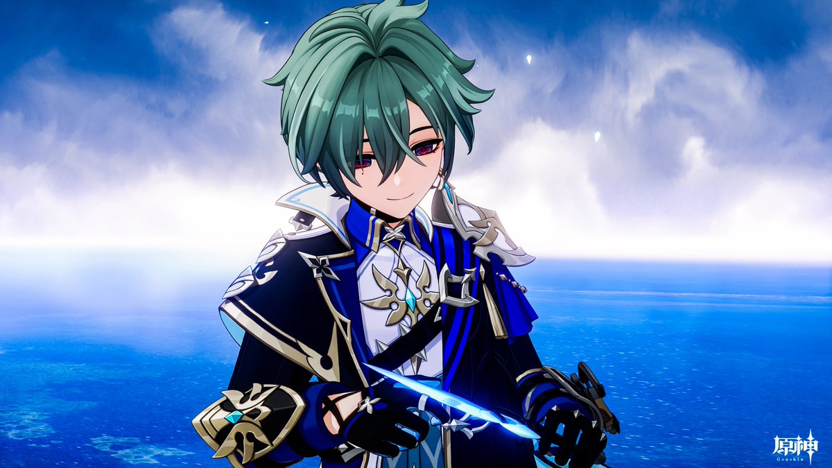 shadow_0824's tweet photo. 個人的に1番好きなのは元素爆発を撃ったあとにナイフを指で挟んで汚れ的なやつを拭ってるローエンくん https://t.co/SOE1yAzuzl