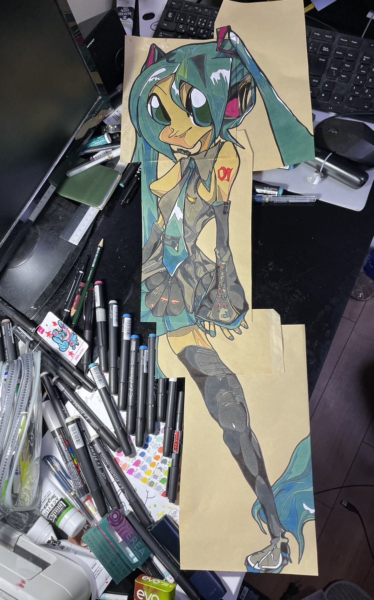 ね*む様 手描きイラスト　初音ミク 初音ミク、描いた！