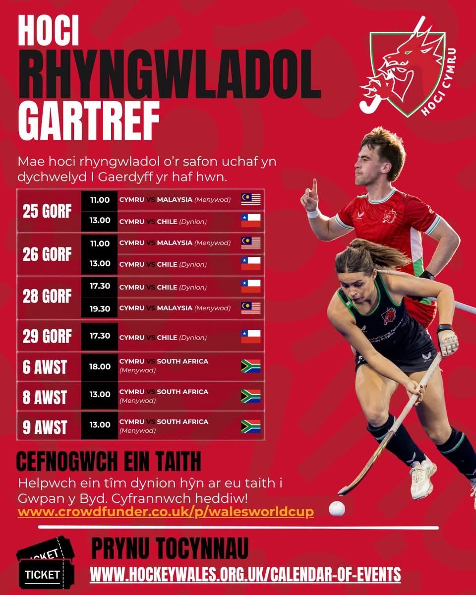 HockeyWales's tweet photo. Top international hockey is returning to Cardiff for the Summer Series!

Our senior men and women are both in action at the National Hockey Centre later this month!

The ladies face Malaysia in a 3 match series, as well as taking on South Africa early next month, while the men continue preparations for the World Cup by facing Chile 4 times in the Welsh capital. 

Find all you need to know about how to secure your seats➡ https://t.co/UQhKBOYGb8