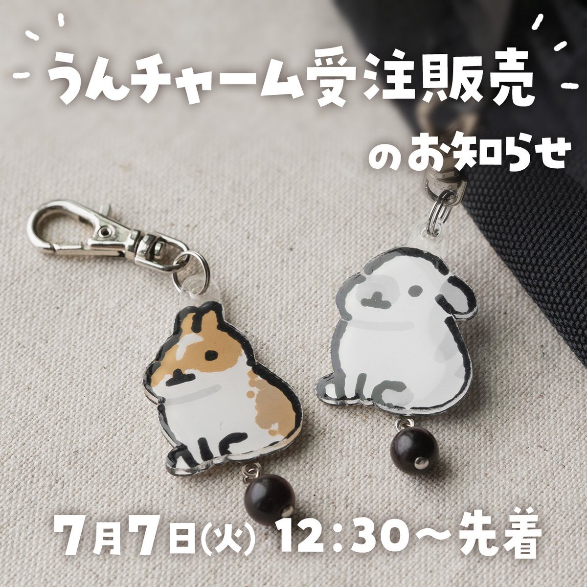 flufflop's tweet photo. 【うんチャーム受注販売のお知らせ】
うさちゃんのお写真を参考に、世界にひとつだけのうんチャームをお作りします🐰✨
販売開始は7月7日12:30から、今回はテスト販売のため、先着5名様と少なめのご用意となります https://t.co/louQSFTr8Q