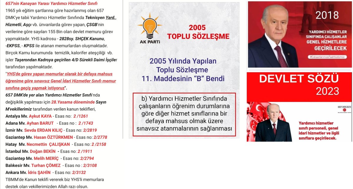 e_efe_17's tweet photo. @haber4621 #YardımcıHizmetlerSınıfı'ndaki memurların sınavsız GİH kadrosuna geçişleri olmalı. 
YHS'deki memurlara 
2005 Memur Toplu Sözleşmesinde @Akparti, 
2018/2023 seçim beyannamesinde
@MHP_Bilgi tarafından sınavsız GİH kadrosuna geçiş sözü verildi. 
Verilen sözler tutulsun. https://t.co/rj8ICrYfFM